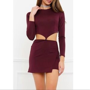 Want My Look Burgundy ‘Val’ Mini Dress Crop Set